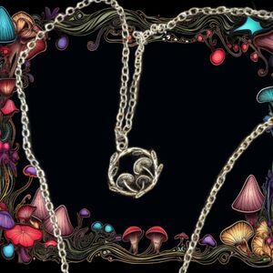Silver Plated Circle Mushrooms Necklace Fantasy Mushroom
